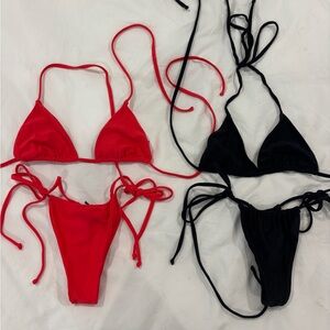 Women’s Adjustable String Bikini Set - Red and Black